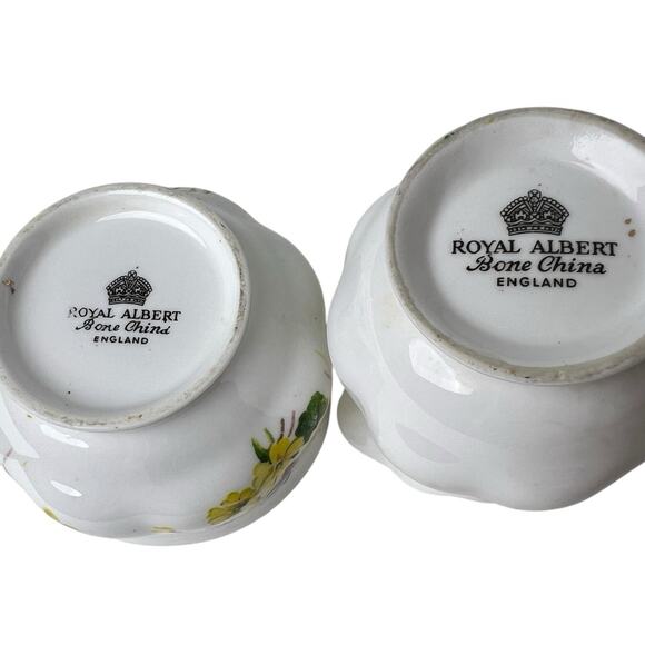 Royal Albert Creamer Sugar Set Bone China England Open Yellow Purple Flowers Vtg - Picture 3 of 12